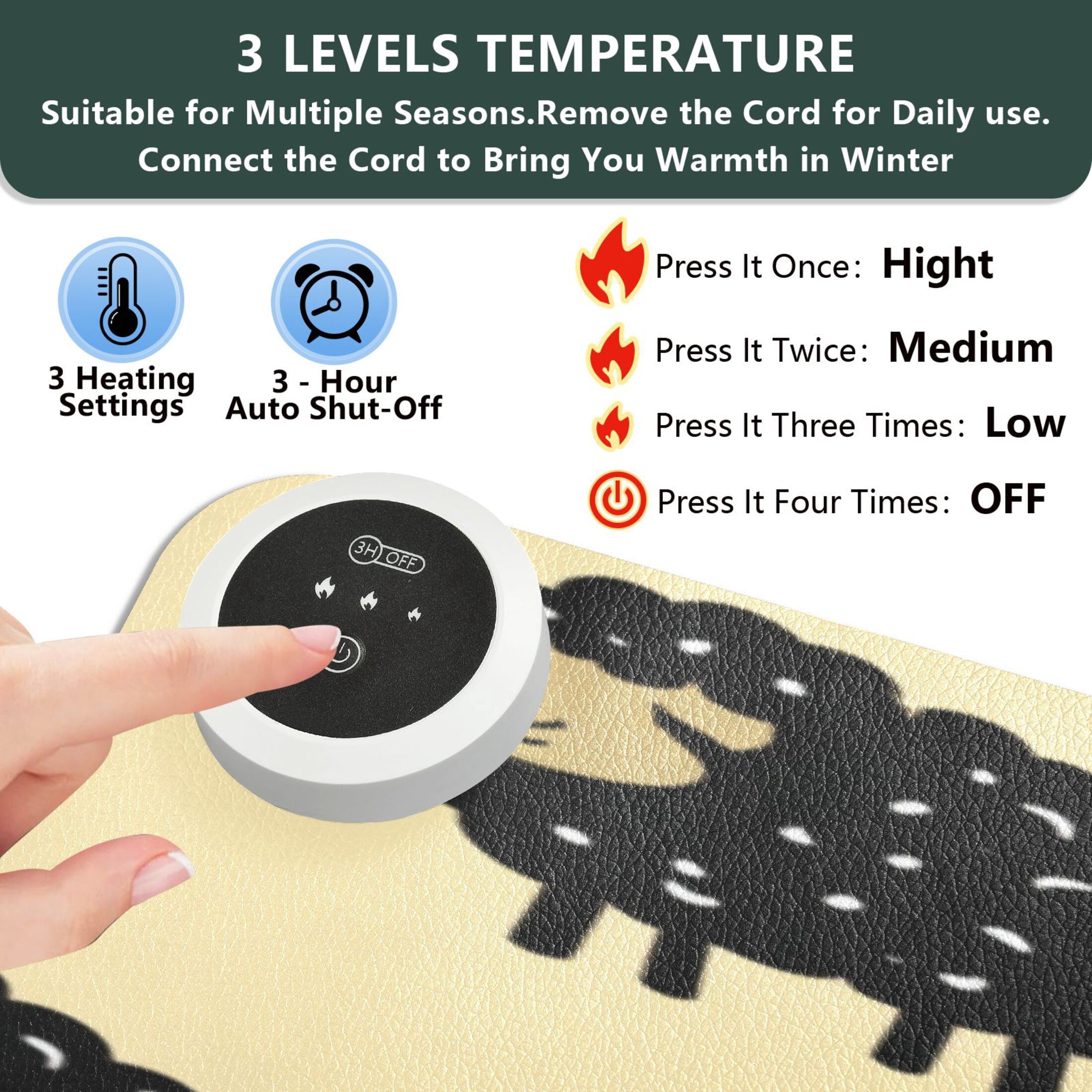 Large Heated Desk Mat Mouse Pad 31.5"x13"PU Leather Graphene Heating Desk Warmer with 3 Temperature Settings 110V US Plug Non-Slip Warm Pad for Home, Office, and Gaming Cute Sheep Heart Pattern