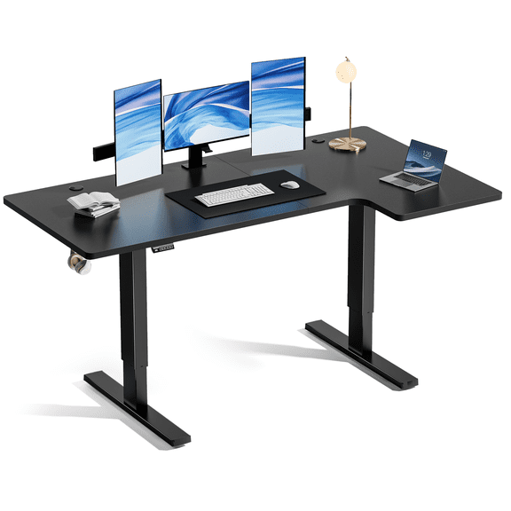 Bashaw 63 Inch Electric L Shaped Standing Desk, Height Adjustable Standing Corner Desk with 3 Memory Presets, Ergonomic Workstation Office Desk for Home/Office