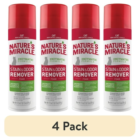 (4 pack) Nature's Miracle Cat Stain and Odor Remover Foam for Carpet, Hard Floors, Fabric and Furniture, 17.5 oz