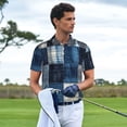 thumbnail image 3 of Yiaed Indigo Patchwork QuiltPrint Men's Short Sleeve Polo Shirt,Golf Polo for Men Three-Button Golf Shirt Athletic Casual Collared T-Shirt- Small, 3 of 7