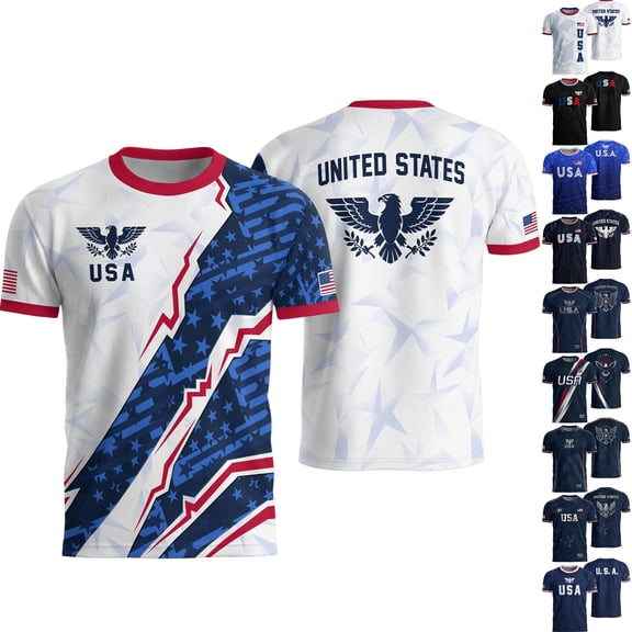 2026 New USA Soccer Jersey Mens, United States Jersey Soccer, Crew Neck Short Sleeve Sport Tee for Retro Streetwear Top for Adult(Vermilion, 2XL)