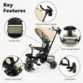thumbnail image 4 of AILEEKISS 8-in-1 Kids Tricycle with Parental Bar, Folding Ride Trike for Child 1-6 Years, Khaki, 4 of 9