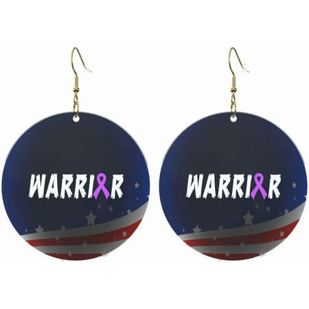 Warrior Quality Alzheimers Awareness Ribbon Progressive Round Acrylic Earrings Lightweight Versatile For All Occasions[s812]