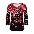 thumbnail image 4 of Ounisa T-Shirts à Manches 3/4 pour Femmes Col en V Manches Raglan Chandail Imprimé Décontracté Tendance Printemps Été Mode Hauts P-2TG, 4 of 6
