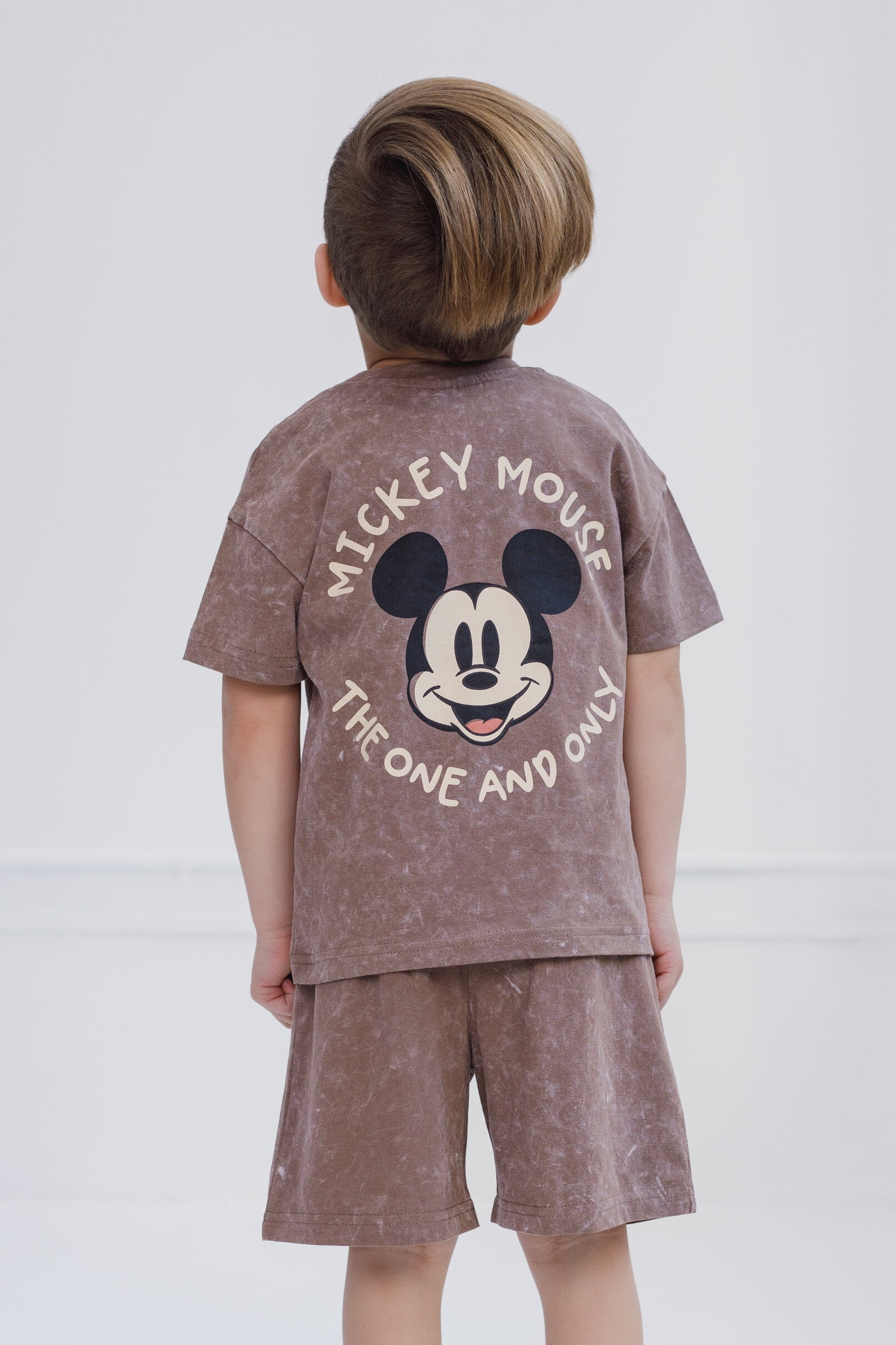 Disney Mickey Mouse Little Boys Vintage Wash Drop Shoulder T-Shirt and Shorts Outfit Set Brown 6