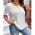thumbnail image 6 of SOMER Plus Size Women Blouses Puff Sleeve Eyelet Knit Top Casual Summer Short Sleeve Crew Neck Loose Fit White, 6 of 7