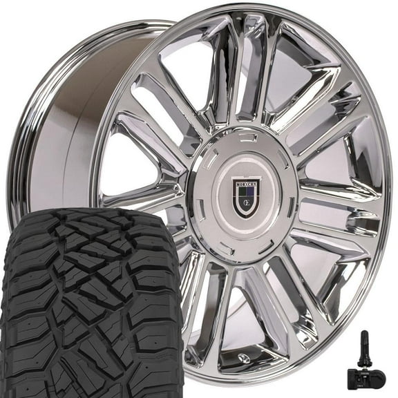 OE Wheels CA83 22 Inch Rims and Tires Fit Escalade Style 6x139.7 22x9 Chrome - Hollander 5358 - TerraMax RT 285/45-22 (Set of 4)