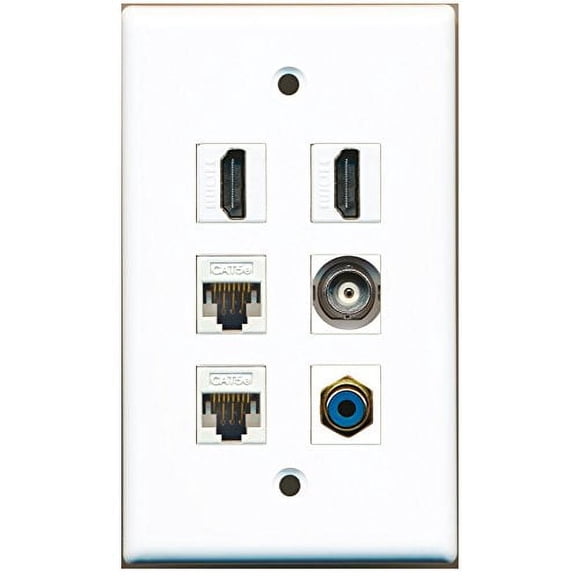 RiteAV - 2 HDMI 1 Port RCA Blue 1 Port BNC 2 Port Cat5e Ethernet White Wall Plate