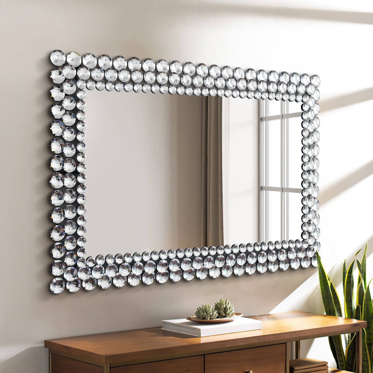 KOHROS 24"x35" WallMounted Rectangle Decorative Mirror Crystal Mosaic