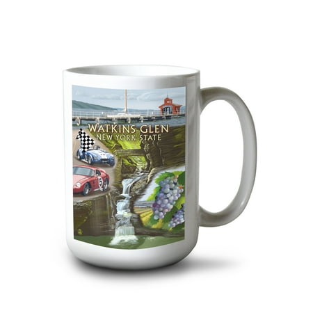 

15 fl oz Ceramic Mug Watkins Glen New York Montage Dishwasher & Microwave Safe