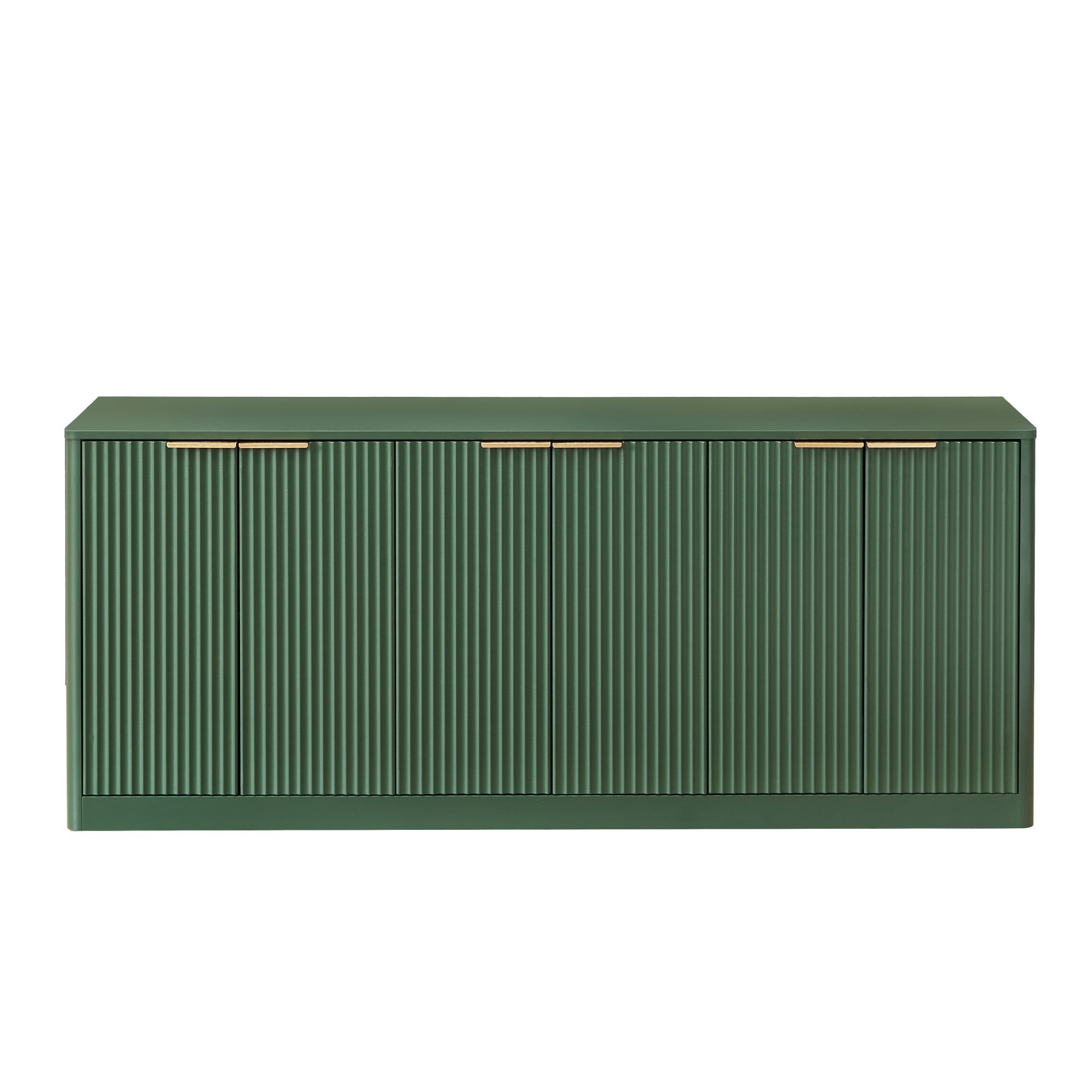67" Modern Wavy Sideboard Cabinet, 6-Door Curved Storage Cabinet, Large TV Stand Buffet Console for Living Room Kitchen, Green