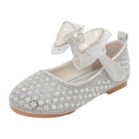 

Guangcong Girls Sandals Children Shoes Autumn Rhinestone Soft Bottom Baby Shoes Bowknot Small Leather Sandals Sizes 12 Silver