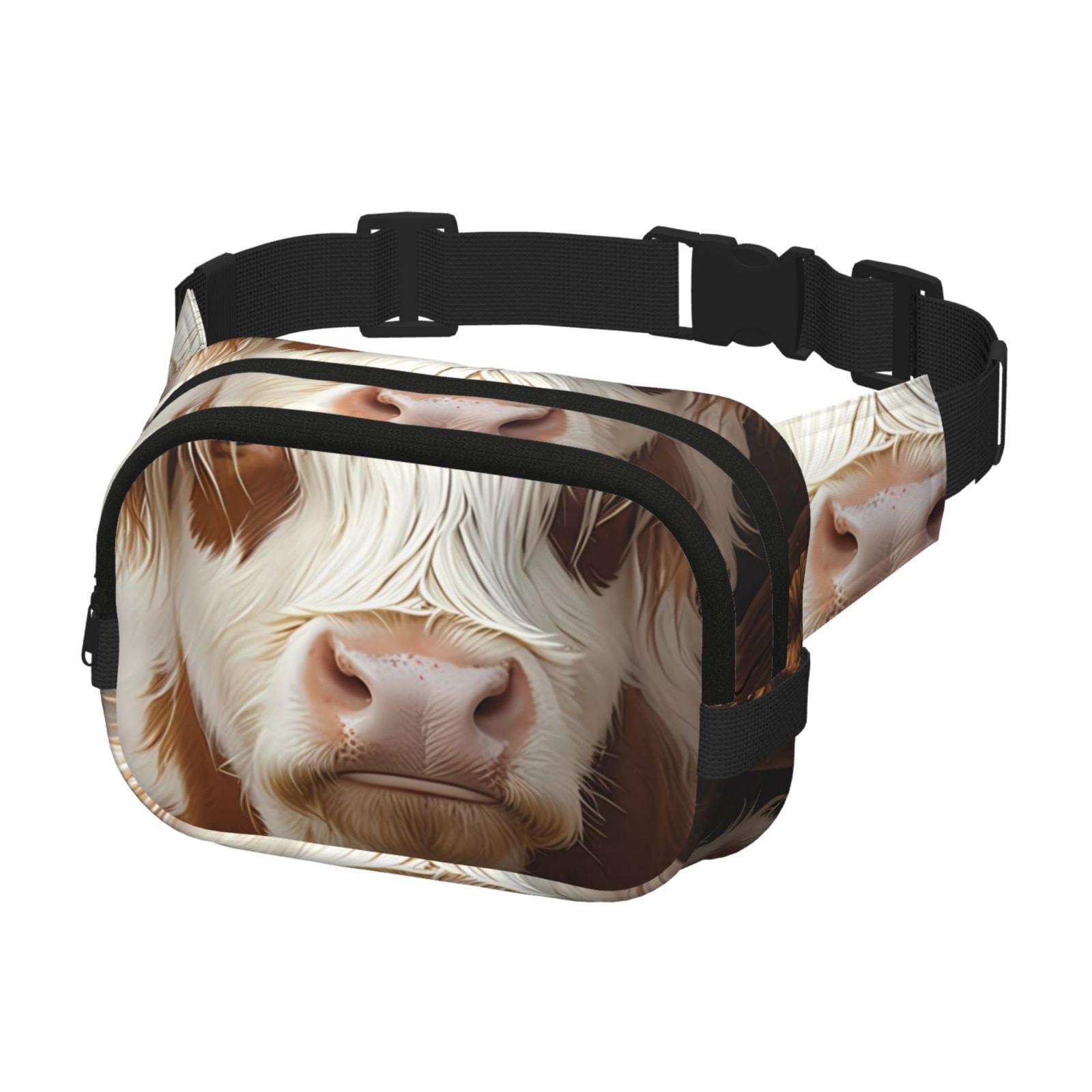 Picia Cow With Butterflies Print Square Double-Layer Waist Bag Mini Adjustable Waist Belt Bag Exercise Running Travel Hiking