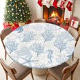 thumbnail image 5 of Round Tablecloth Light Blue Gray Coastal Elastic Edge Fitted Ocean Animals Pattern Plastic Table Cover,Waterproof Oil Proof for Dinner,Outdoor, Picnic, 55"- 60" DIA Tables, 5 of 9