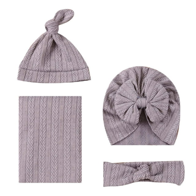 Xihbxyly Conjunto de Manta Envolvente de Algodón Suave, Gorro Turbante y Diadema con Lazo para Bebé, Transpirable y Agradable para La Piel, Ideal Como Regalo de Baby Shower o Accesorio Fotográfico, d