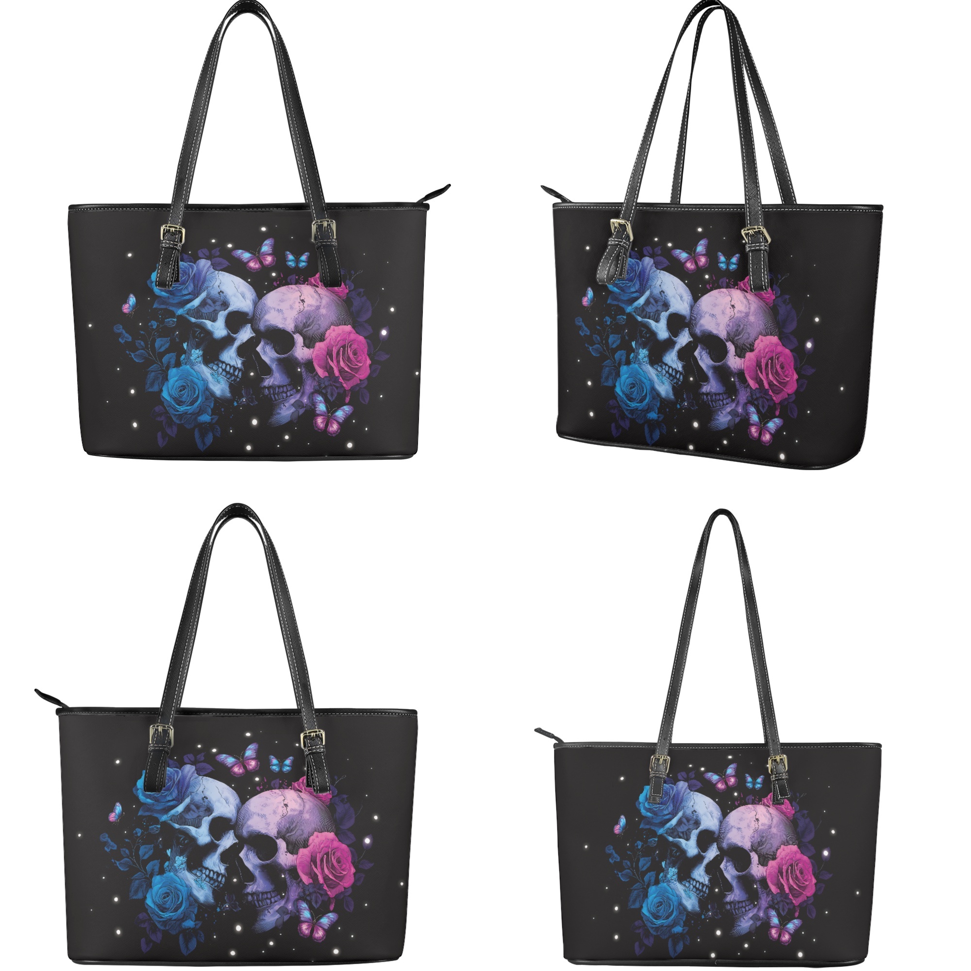 ZUXONGSY Skull Rose Butterfly Print Womens Handbag Set Wallet and Purse Set Top Handle Handbag with Wristlet Wallet Set for Ladies Shopping Travel