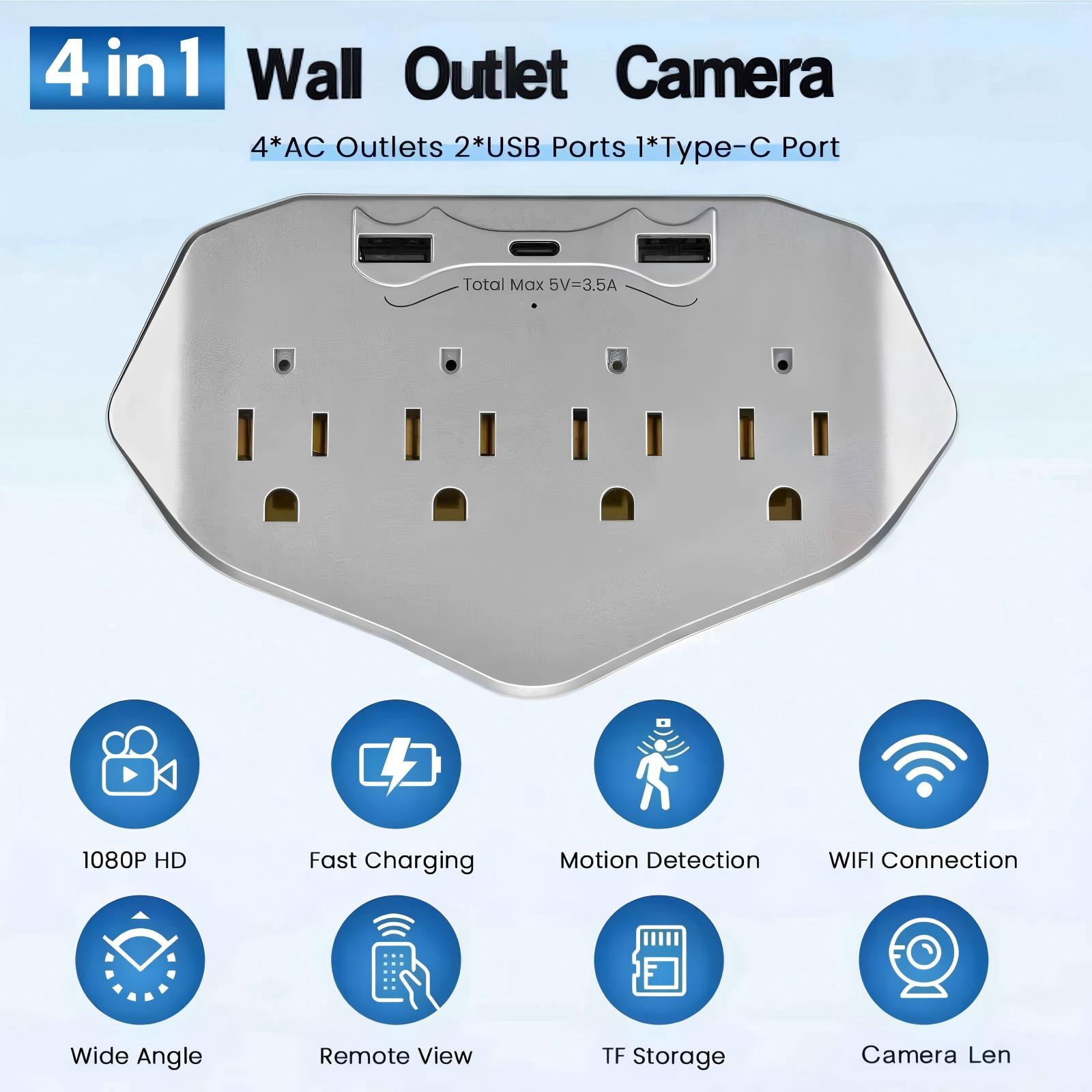 1080P WiFi Security Camera Wall Outlet - Mini Indoor Camera with Local SD Card Storage (SD Card Not Included), 120° Wide Angle, Plug-in No Battery Needed for Baby/Pet/Home Security