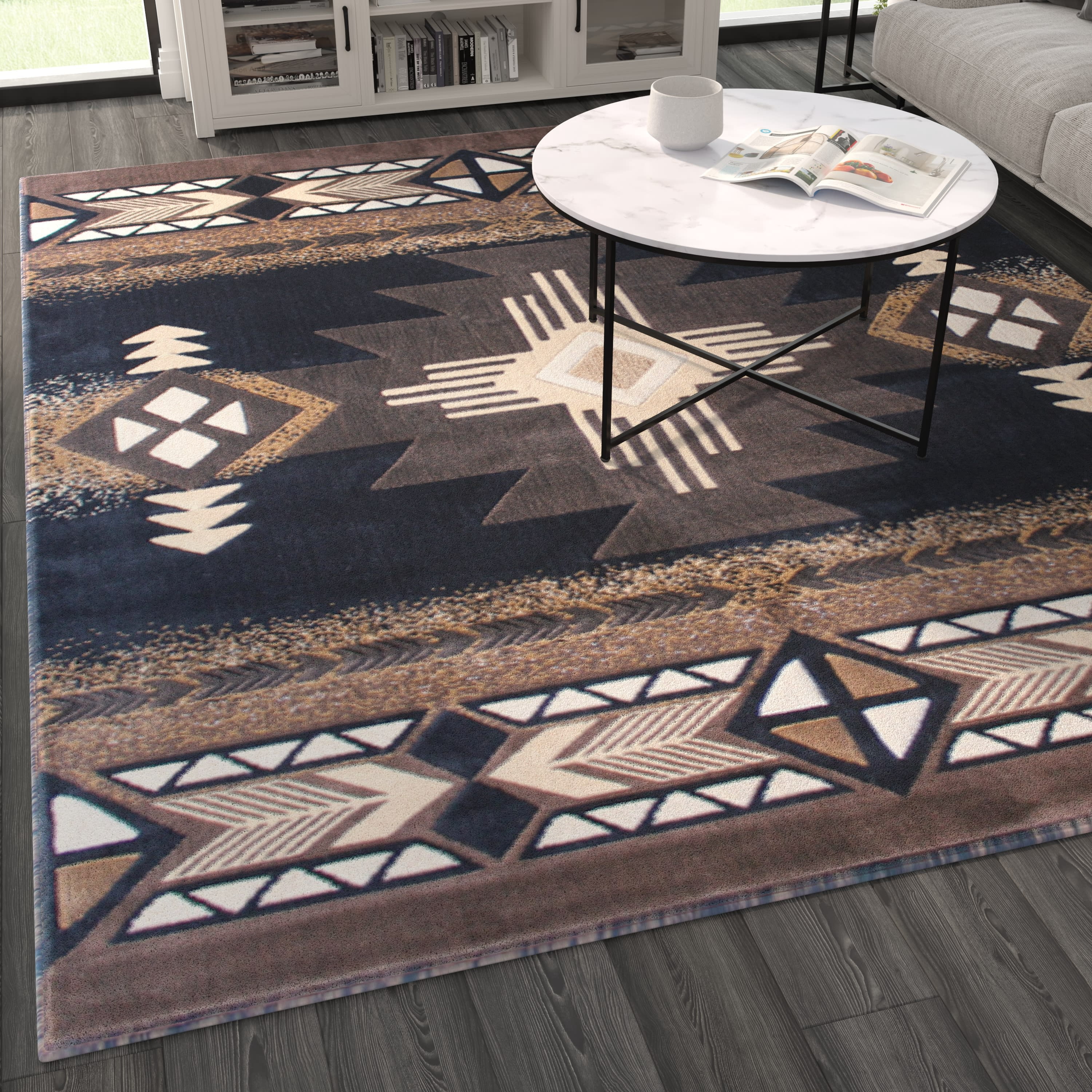 BizChair South West Native Area Rug Design C318 Black (8 Feet X 10 Feet)
