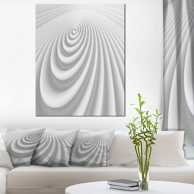 Fractal Rounded White 3D Waves - Abstract Canvas Art Print