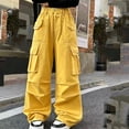 thumbnail image 2 of Dagugfen Cargo Pants for Teens Elastic Waist Loose Fitted Full Length Pants Casual Daily Wear Street Fashion Pants with Multi Pockets(5-6Years,Yellow), 2 of 8