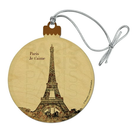 Paris, Je t'aime I Love You Eiffel Tower City Map Wood Christmas Tree Holiday