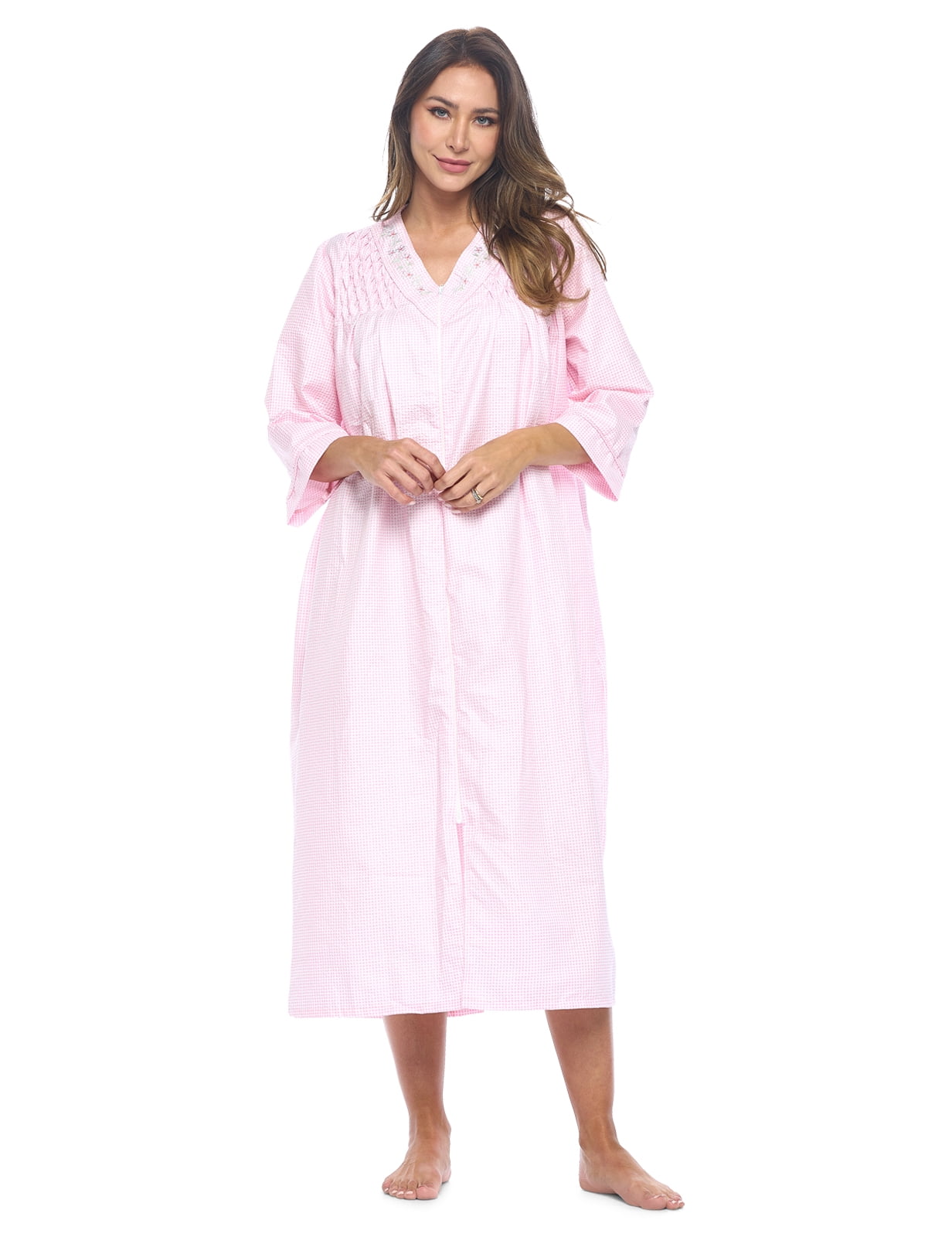 Casual Nights Women's Zip Front Woven House Dress 3/4 Sleeves