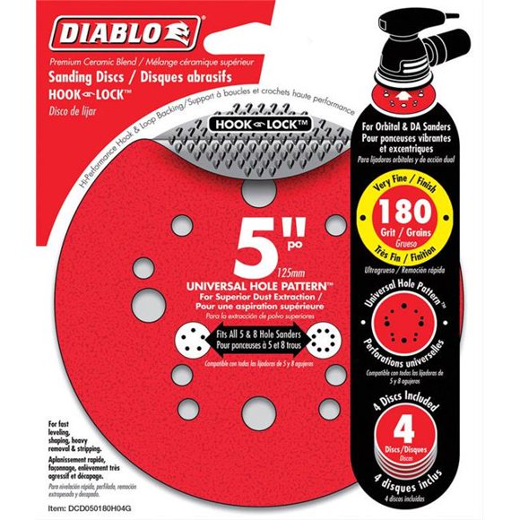 Diablo 1801653 5 in. Ceramic Blend Hook & Loop Sanding Disc for 180 Grit Very Fine - Pack of 4