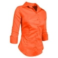 thumbnail image 2 of J. METHOD Chemise Boutonnée pour Femme Manches 3/4 Col Roulé Extensible Bureau Travail Formel Décontracté Blouse Basique Haut NEWT01 Permanent Orange 4X, 2 of 6