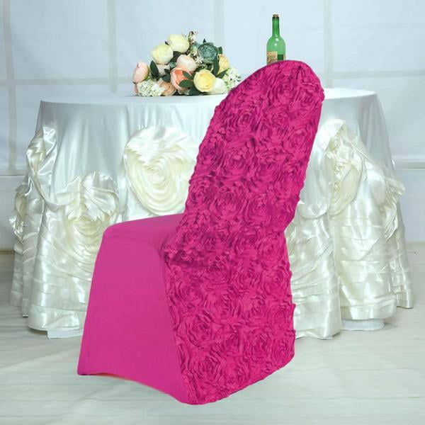 Efavormart Satin Rosette Fushia Stretch Banquet Spandex Chair Cover