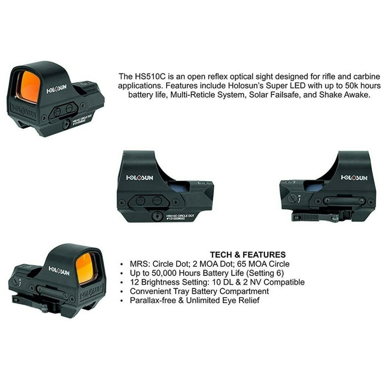 Holosun HS510C Reflex Circle Dot Solar Holographic Red Dot Sight