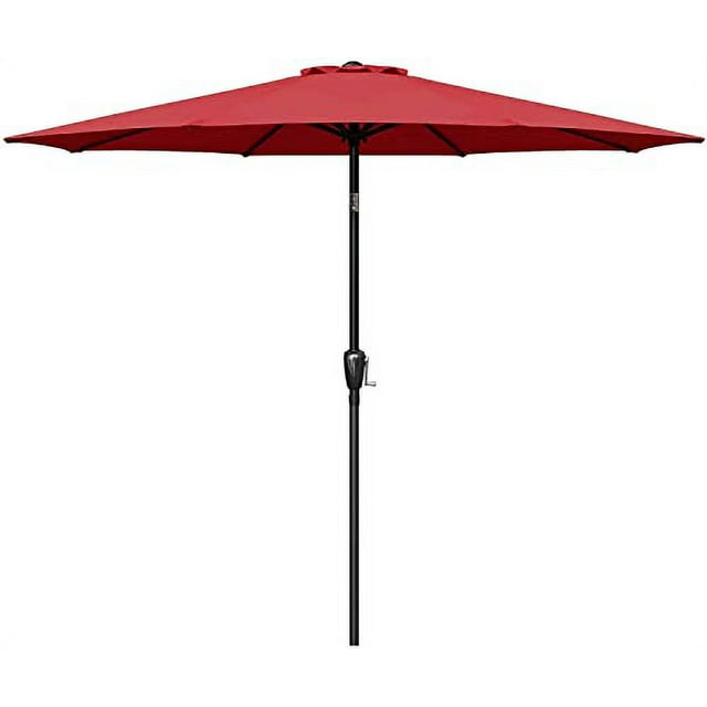 Simple Deluxe 9ft Outdoor Market Table Patio Umbrella with Button Tilt, Crank and 8 Sturdy Ribs for Garden, Deck, Lawn, Backyard & Pool, Red