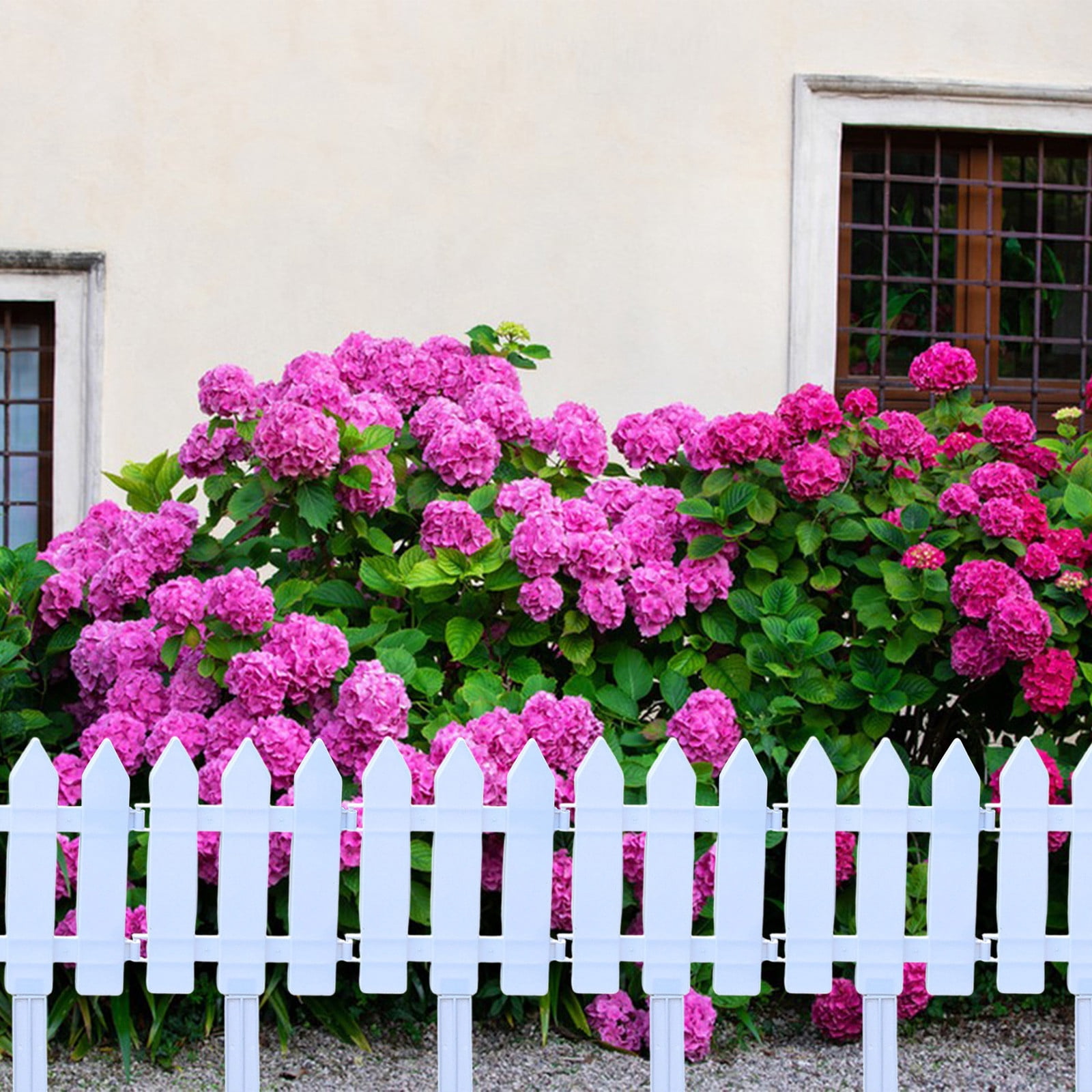 5-Pack Plastic Garden Fence, Decorative White PVC Picket Border for Lawn Yard Flower Beds, Outdoor Edging for Vegetable Patio Decoration, Easy Install No Tool Fencing Panels Set