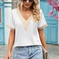 thumbnail image 2 of TIHLMK Womens Shirts White Fashion Women's Summer V-Neck Lace Patchwork Short Sleeve Top Blouse Gift for Womens Tops, 2 of 7