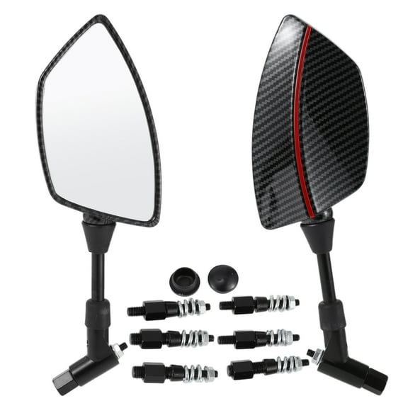 Unique Bargains 1 Set Motorcycle Rear View Mirrors Universal Plastic Iron Clear Glass Bar End Side Mirrors Mount Red Irregular Trapezium Straight Handle