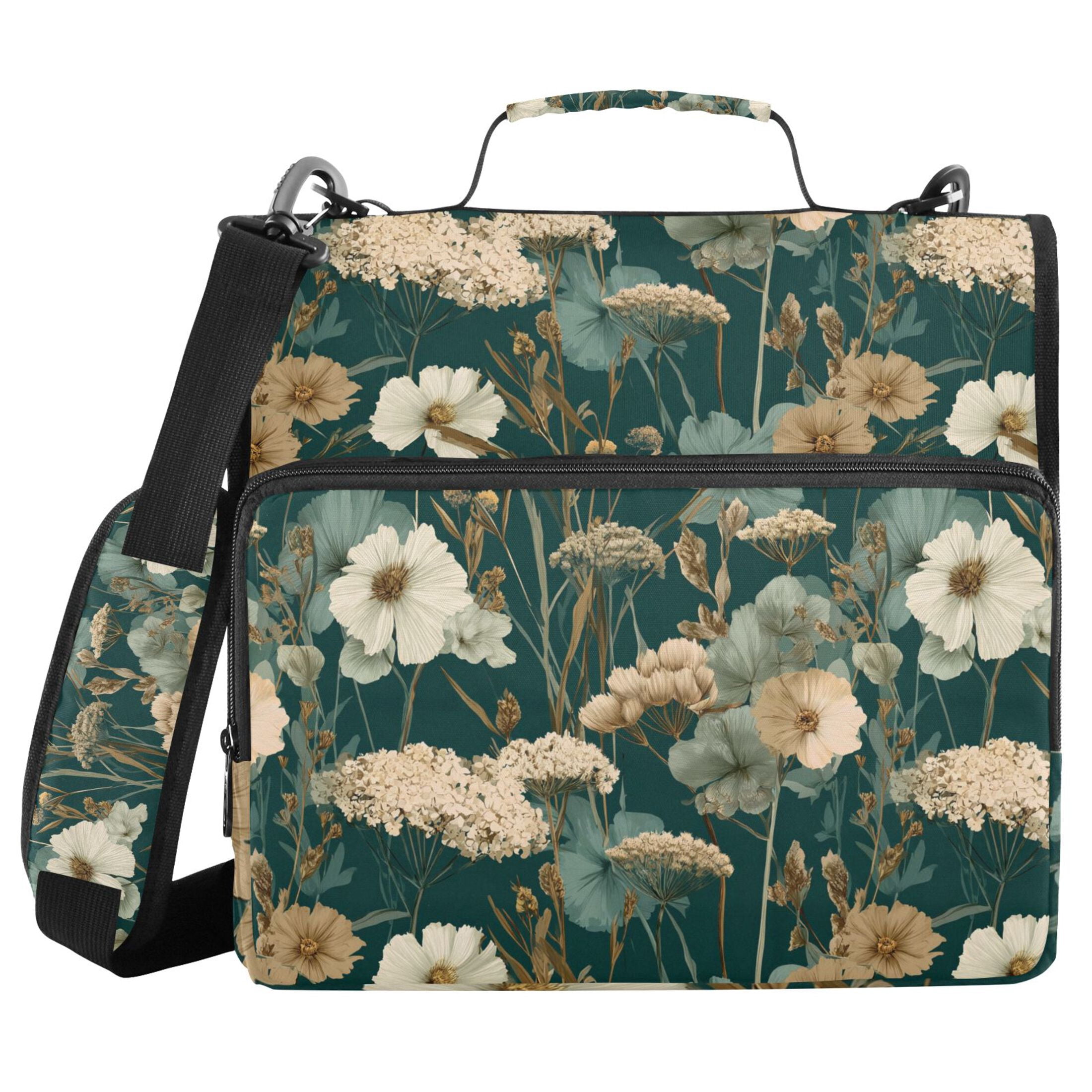 Zipper Binder Natural Scenery and Wildflowers 1.5 Inch Binder Folder Bag with Shoulder Strap and Handle