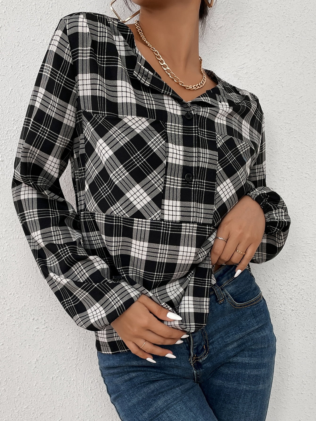 Women's Plaid Bishop Sleeve Half 