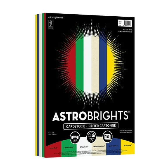 Astrobrights 65 lb. Cardstock Paper 8.5" x 11" Holiday Hues Assortment 150 Sheets (91812)