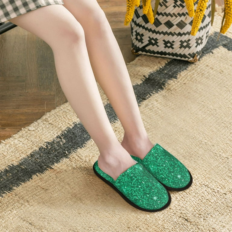 Slippers for Women/Men Emerald Glitter Sparkles Soft Plush Warm
