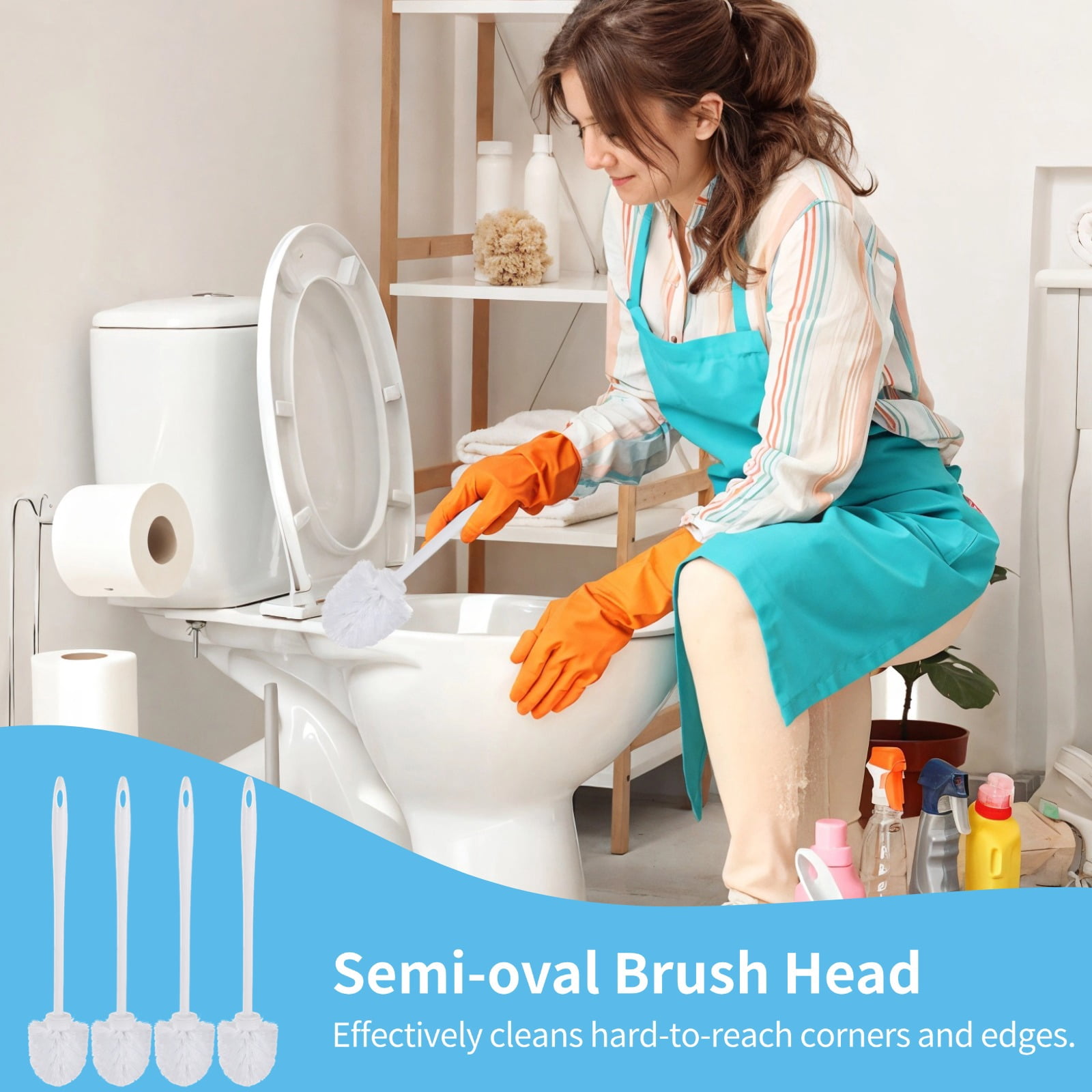 15 Pcs Toilet Brushes, Long Handle Bowl Brushes for Bathroom, Plastic Toilet Scrubber Brushes, Effective and Easy to Clean, Space-Saving Bathroom Cleaning Supplies