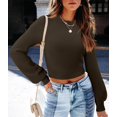 thumbnail image 2 of Pull pour Femmes Col Rond Ajusté T-Shirts Automne 2024 Tricoté Côtelé Manches Longues Tee Basique, 2 of 4