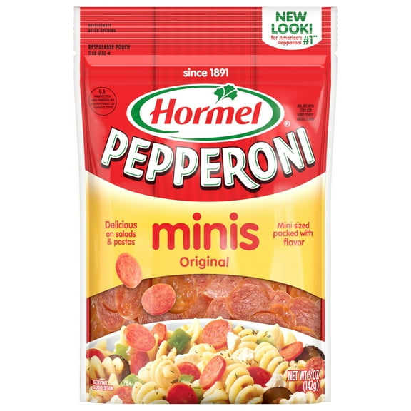 HORMEL Pepperoni Minis, Pizza Topping, Gluten Free, Refrigerated, 5 oz Plastic Package