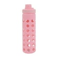 thumbnail image 3 of 20oz Clear Glass Water Bottles Extra Lid Odor Proof and Stain Resistant Wide Mouth Reusable Fitness Sports Bottle with Sleeve, Motivational Water Jug, Pink, 3 of 6