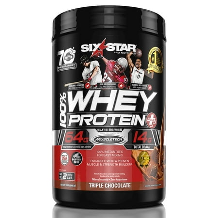 Six Star Pro Nutrition Elite Series 100% Whey Protein Powder, Triple Chocolate, 32g Protein, 2