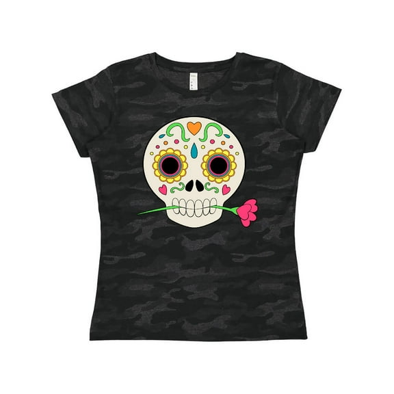 Inktastic DÃa de los Muertos Skull with Flower Women's T-Shirt
