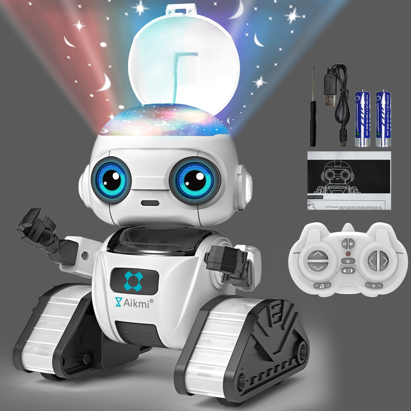 Aikmi Robot Toys for Kids 5-9, Rechargeable Remote Control Robot with Projector Night Light Gesture Sensor Music, Toys for 6 Year Old Boys Girls Birthday Present Gifts Boys Toys