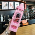 thumbnail image 1 of Botella de agua con pajita y marcador, 700 ml, gran capacidad, doble capa, para gimnasio en casa, escuela, color rosa, 1 of 5