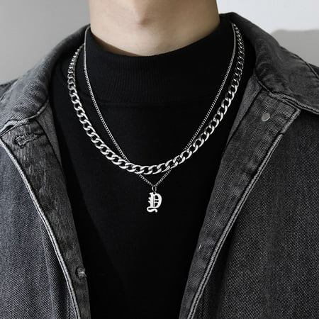 Punk Friends Gift Sweater chain Couple Necklace Thick Chain Men Women Titanium Steel Necklace Men Clavicle Chain Korean Style Necklace Cuban Letter Necklace I