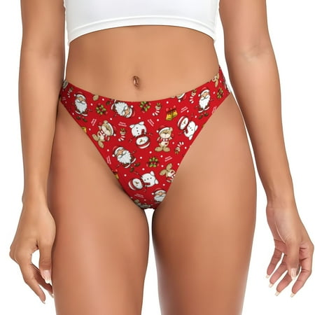Qokaie Christmas Santa Cartoon Snowman A Printed Women s Cotton Thong Underwear  Sexy Breathable Panties G-string-X-Large