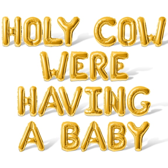 Letter Balloons - HOLY COW WERE HAVING A BABY 16" Inch Alphabet Letters Foil Mylar Balloon Baby Shower Party Banner (Gold)
