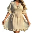 thumbnail image 2 of Antinious Summer Dresses for Women,Womens Dresses for Party,Elegant Dresses for Women Solid Short Sleeve V-Neck Beach Dress,Beige,Free Size, 2 of 5
